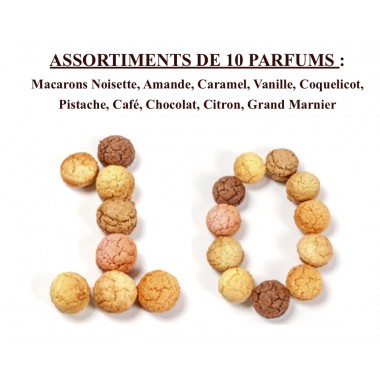 Macarons Noisette, Amande, Caramel, Vanille, Coquelicot, Pistache, Café, Chocolat, Citron, Grand Marnier Coffret 18 pièces